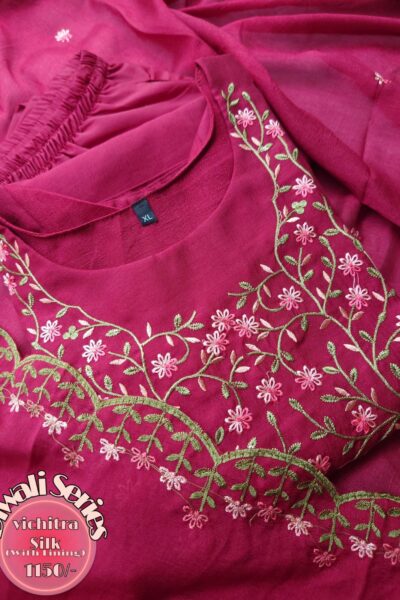 Vichitra silk salwar set-Red-VSR001