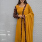 A LINE GEOGRATTE KURTI WITH DUPPATTA -YELLOW
