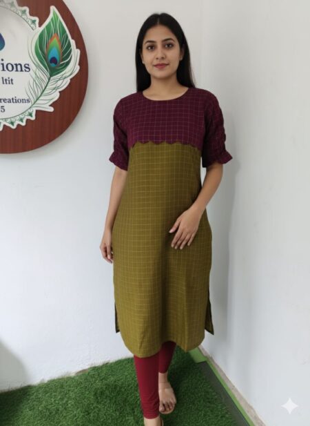 RAW SILK  TEMPLE NECK-ALINE KURTI