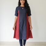 RAW SILK  TEMPLE NECK-ALINE KURTI