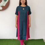 RAW SILK  TEMPLE NECK-ALINE KURTI