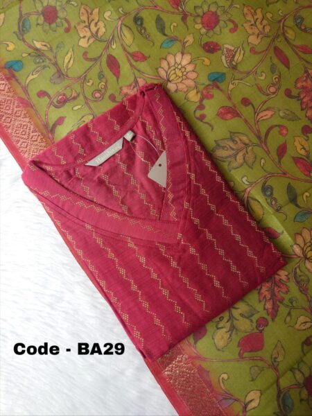 RAW SILK KURTI WITH KALAMKARI DUPPATTA -BA29