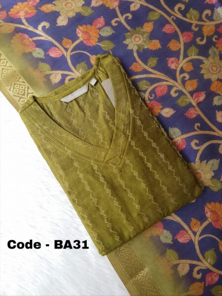 RAW SILK KURTI WITH KALAMKARI DUPPATTA -BA31