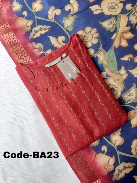 RAW SILK KURTI WITH KALAMKARI DUPPATTA -BA23