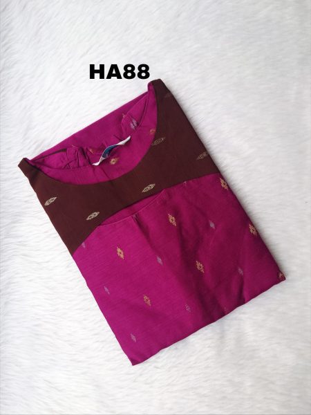 RAW SILK TEMPLE NECK-ALINE KURTI-HA88