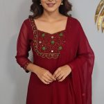 Georgette Flared Umbrella Kurti Dupatta Set(MAROON)
