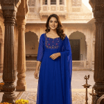 Georgette Flared Umbrella Kurti Dupatta Set(ROYAL BLUE )