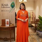 Georgette Flared Umbrella Kurti Dupatta Set(ORANGE )
