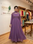 Georgette Flared Umbrella Kurti Dupatta Set(RUST PURPLE )
