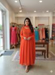 Georgette Flared Umbrella Kurti Dupatta Set(ORANGE)