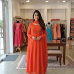 Georgette Flared Umbrella Kurti Dupatta Set(ORANGE)
