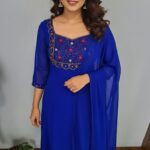 Georgette Flared Umbrella Kurti Dupatta Set (ROYAL BLUE)