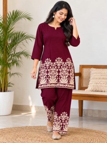 RAYON SHORT COORDSET-RK882(WINE)