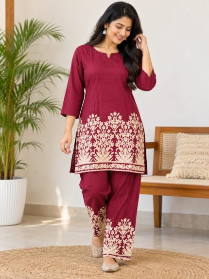RAYON SHORT COORDSET-RK876(MAROON)