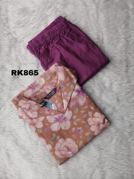 LINEN FLORAL PRINT CO-ORD SET -RK865