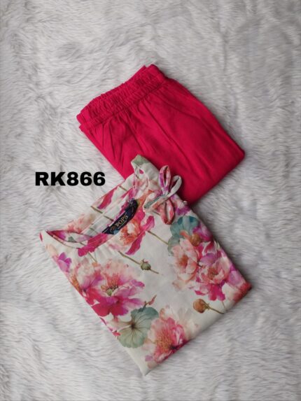 LINEN FLORAL PRINT CO-ORD SET -RK866