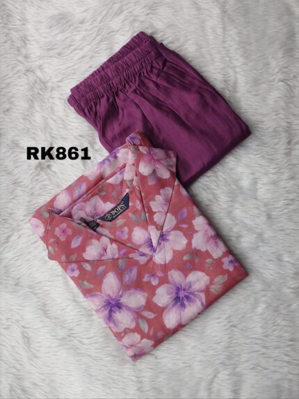 LINEN FLORAL PRINT CO-ORD SET -RK861