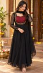 GEOGRATTE KURTI WITH DUPPATTA-BLACK WITH MAROON