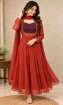 GEOGRATTE KURTI WITH DUPPATTA-RUST ORANGE WITH MAROON