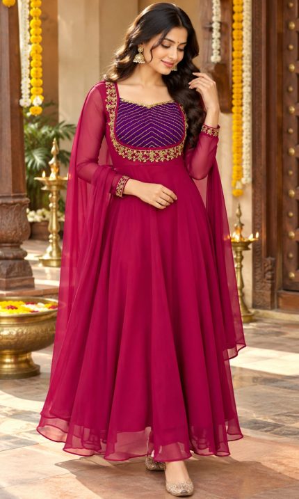 GEOGRATTE KURTI WITH DUPPATTA-pink with violet