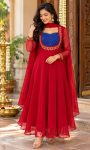 GEOGRATTE KURTI WITH DUPPATTA-RED WITH BLUE